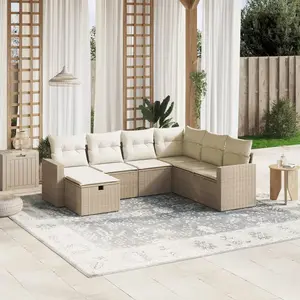 vidaXL Salon de jardin avec coussins 7 pcs beige résine tressée pas cher