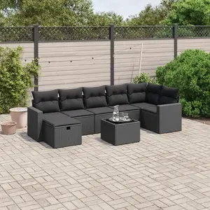 vidaXL Salon de jardin 8 pcs avec coussins noir résine tressée pas cher
