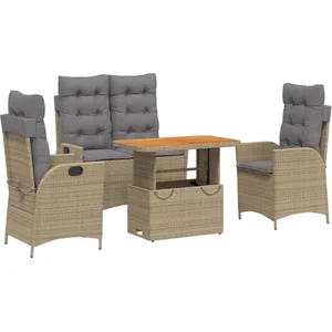 vidaXL Ensemble à manger de jardin coussins 4 pcs beige résine tressée pas cher