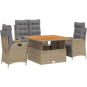 vidaXL Ensemble à manger de jardin coussins 4 pcs beige résine tressée pas cher