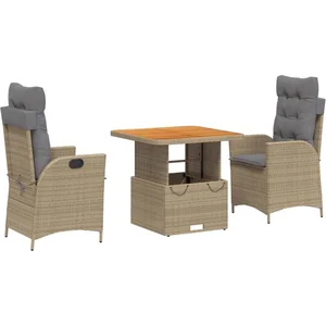 vidaXL Ensemble à manger de jardin et coussins 3 pcs Beige poly rotin pas cher