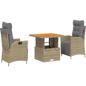 vidaXL Ensemble à manger de jardin et coussins 3 pcs Beige poly rotin pas cher