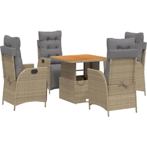 vidaXL Ensemble à manger de jardin avec coussins 5pcs Beige poly rotin pas cher