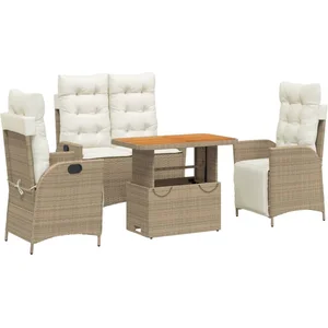 vidaXL Ensemble à manger de jardin coussins 4 pcs beige résine tressée pas cher