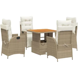 vidaXL Ensemble à manger de jardin avec coussins 5pcs Beige poly rotin pas cher