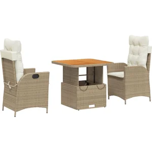 vidaXL Ensemble à manger de jardin et coussins 3 pcs Beige poly rotin pas cher