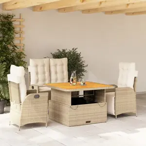vidaXL Ensemble à manger de jardin coussins 4 pcs beige résine tressée pas cher