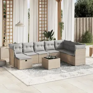 vidaXL Salon de jardin avec coussins 9pcs mélange beige résine tressée pas cher
