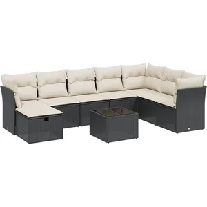 vidaXL Salon de jardin 9 pcs avec coussins noir résine tressée pas cher