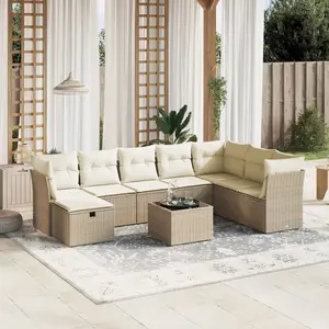vidaXL Salon de jardin avec coussins 9 pcs beige résine tressée pas cher