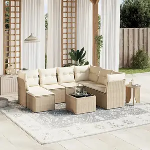 vidaXL Salon de jardin avec coussins 8 pcs beige résine tressée pas cher