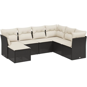 Comparateur de prix : vidaXL Salon de jardin 7 pcs avec coussins noir résine tressée