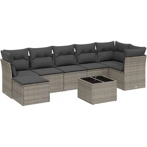 vidaXL Salon de jardin 8 pcs avec coussins gris résine tressée pas cher