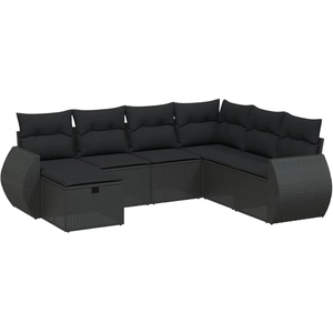 vidaXL Salon de jardin 8 pcs avec coussins noir résine tressée pas cher