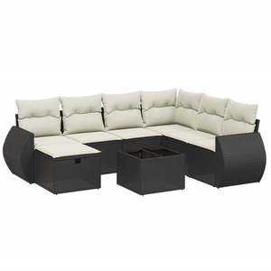 vidaXL Salon de jardin 8 pcs avec coussins noir résine tressée pas cher