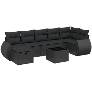 vidaXL Salon de jardin 7 pcs avec coussins noir résine tressée pas cher
