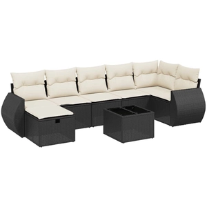 vidaXL Salon de jardin 7 pcs avec coussins noir résine tressée pas cher