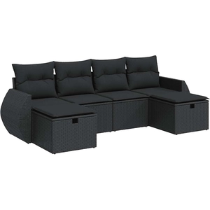 vidaXL Salon de jardin 6 pcs avec coussins noir résine tressée pas cher