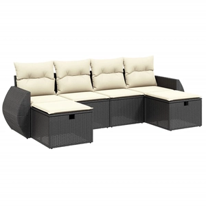 vidaXL Salon de jardin 6 pcs avec coussins noir résine tressée pas cher