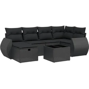 vidaXL Salon de jardin 7 pcs avec coussins noir résine tressée pas cher