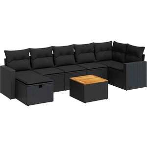vidaXL Salon de jardin 8 pcs avec coussins noir résine tressée pas cher