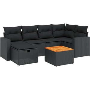 vidaXL Salon de jardin 7 pcs avec coussins noir résine tressée pas cher