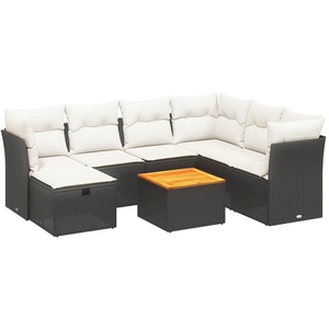 vidaXL Salon de jardin 8 pcs avec coussins noir résine tressée pas cher