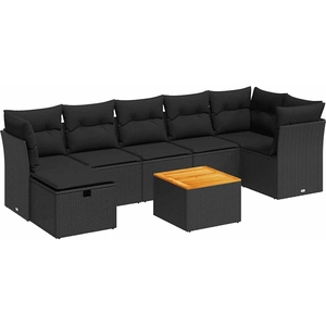 vidaXL Salon de jardin 8 pcs avec coussins noir résine tressée pas cher