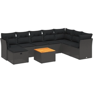 vidaXL Salon de jardin 9 pcs avec coussins noir résine tressée pas cher