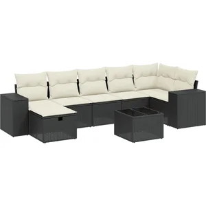 vidaXL Salon de jardin 8 pcs avec coussins noir résine tressée pas cher
