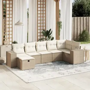 vidaXL Salon de jardin avec coussins 7 pcs beige résine tressée pas cher
