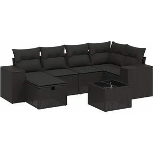 vidaXL Salon de jardin 7 pcs avec coussins noir résine tressée pas cher