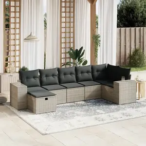 vidaXL Salon de jardin avec coussins 7 pcs gris résine tressée pas cher