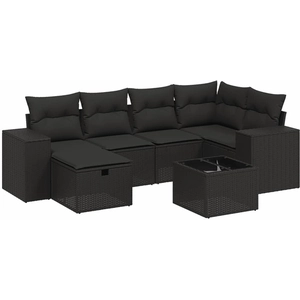 vidaXL Salon de jardin 6 pcs avec coussins noir résine tressée pas cher