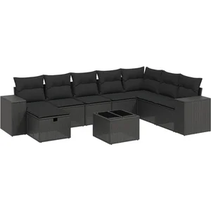 vidaXL Salon de jardin 9 pcs avec coussins noir résine tressée pas cher