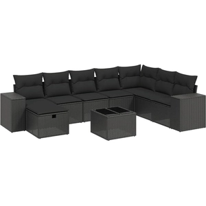 vidaXL Salon de jardin 8 pcs avec coussins noir résine tressée pas cher
