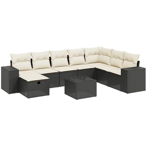 vidaXL Salon de jardin 8 pcs avec coussins noir résine tressée pas cher