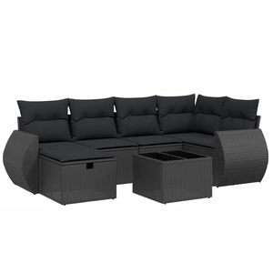 vidaXL Salon de jardin 6 pcs avec coussins noir résine tressée pas cher