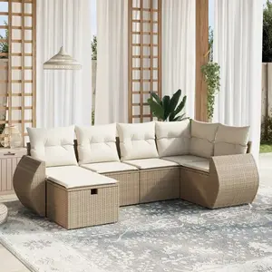 vidaXL Salon de jardin avec coussins 6 pcs beige résine tressée pas cher