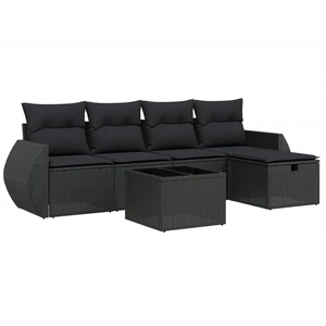 vidaXL Salon de jardin 5 pcs avec coussins noir résine tressée pas cher
