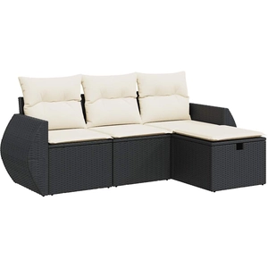 vidaXL Salon de jardin 4 pcs avec coussins noir résine tressée pas cher