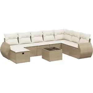 vidaXL Salon de jardin avec coussins 9 pcs beige résine tressée pas cher