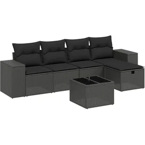 vidaXL Salon de jardin 6 pcs avec coussins noir résine tressée pas cher