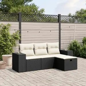 vidaXL Salon de jardin 4 pcs avec coussins noir résine tressée pas cher