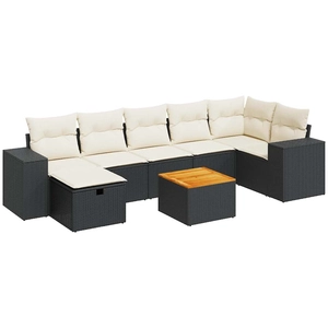 vidaXL Salon de jardin 8 pcs avec coussins noir résine tressée pas cher