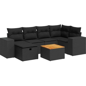 vidaXL Salon de jardin 7 pcs avec coussins noir résine tressée pas cher
