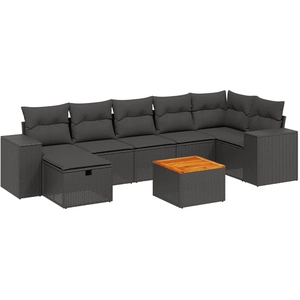 vidaXL Salon de jardin 8 pcs avec coussins noir résine tressée pas cher
