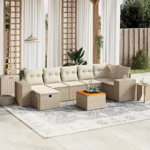 vidaXL Salon de jardin avec coussins 8 pcs beige résine tressée pas cher