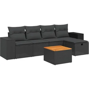 vidaXL Salon de jardin 6 pcs avec coussins noir résine tressée pas cher