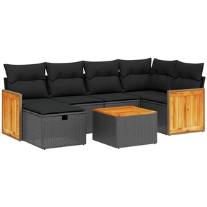 vidaXL Salon de jardin 6 pcs avec coussins noir résine tressée pas cher